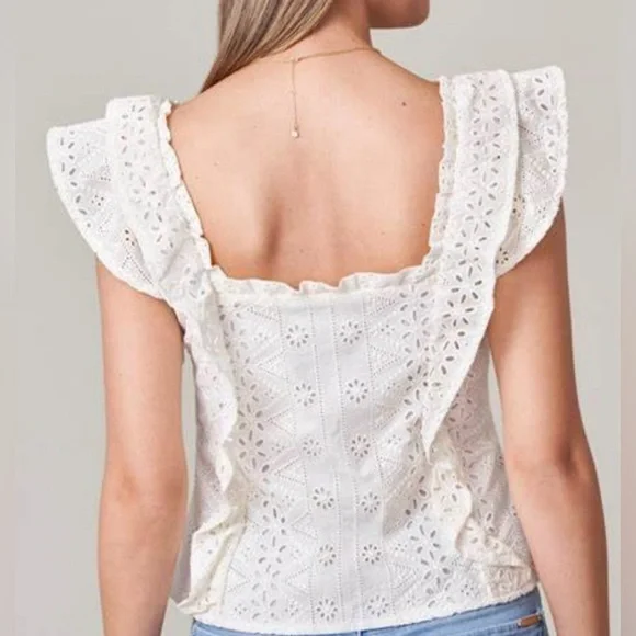 Spartina 449 Taralynn Eyelet Cream Top - Picture 2 of 10